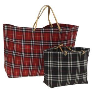 BURBERRY Nova Check Hand Bag Nylon 2Set Red Black